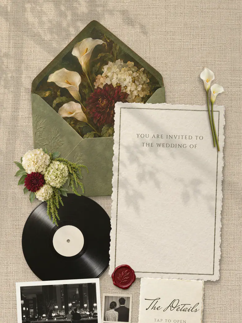 The Keepsake Table — Sage & Merlot wedding invitation